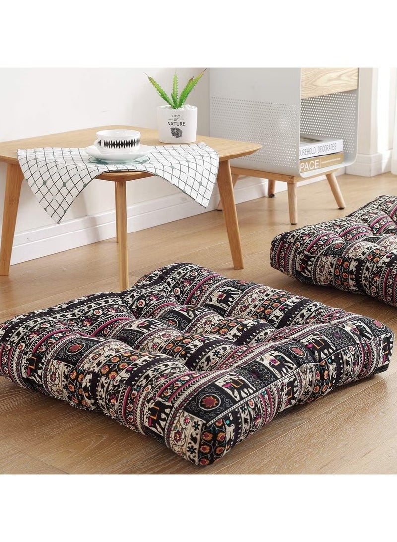 Boho Square Floor Seat Pillows Cushions 55 x 55cm,Soft Cotton Linen for Living Room Adults  Kids Casual Reading Nook - Image 1